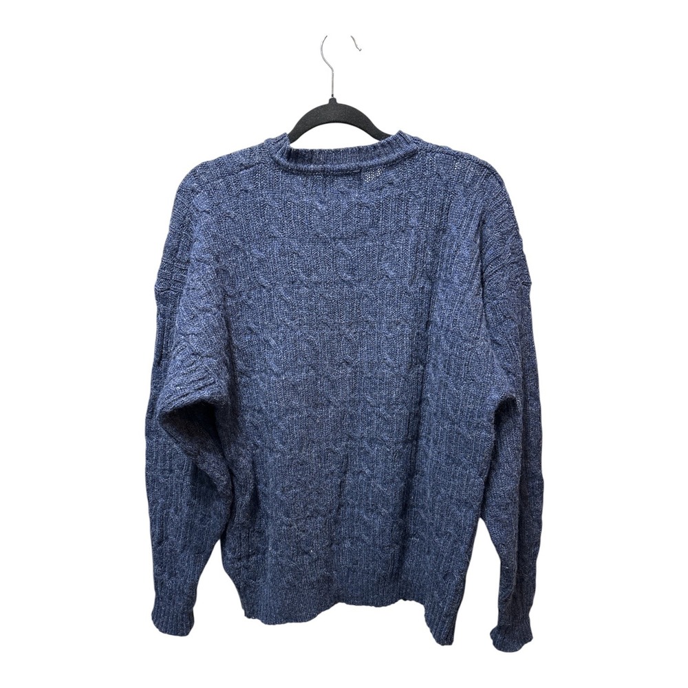 Vintage Woolrich 100% Pure Wool Cable Knit Sweater Men M Blue Fisherman Crewneck - Picture 3 of 6